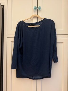 White House Black Market Navy Long-Sleeve Scoop Neck Top